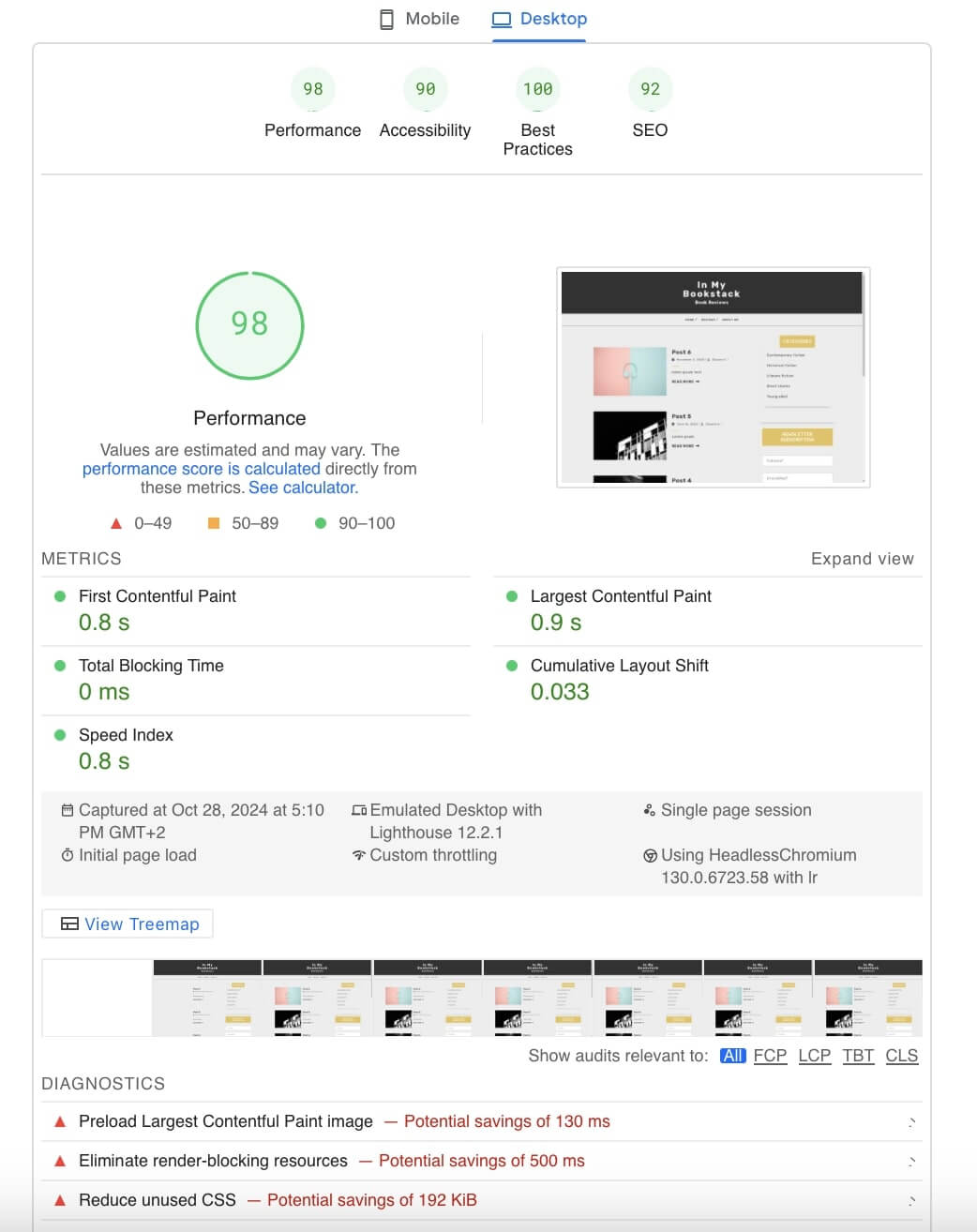 A screenshot of a PageSpeed Insights report.