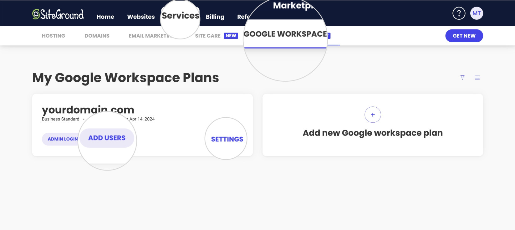 Adding users for Google Workspace in SiteGround Client Area