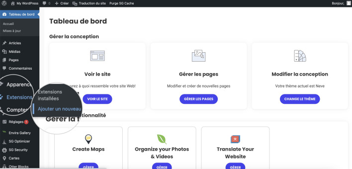 Capture d’écran montrant comment ajouter un nouveau plugin dans WordPress