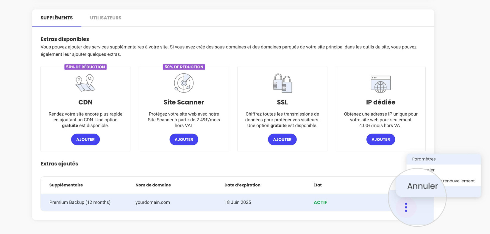 Comment annuler un service de Sauvegarde Premium