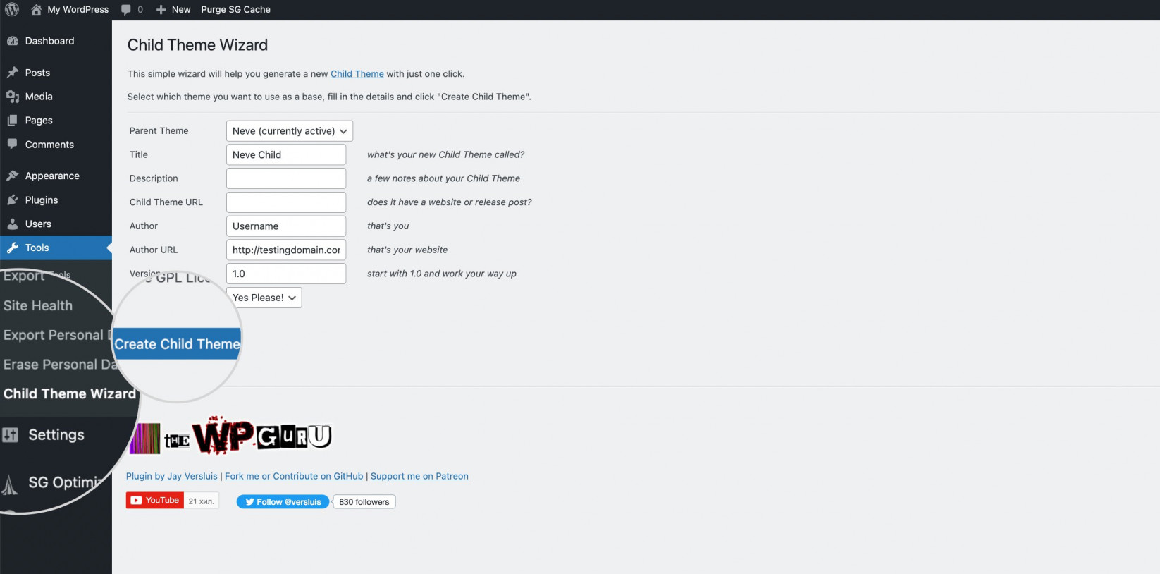 Child Theme Wizard plugin WordPress