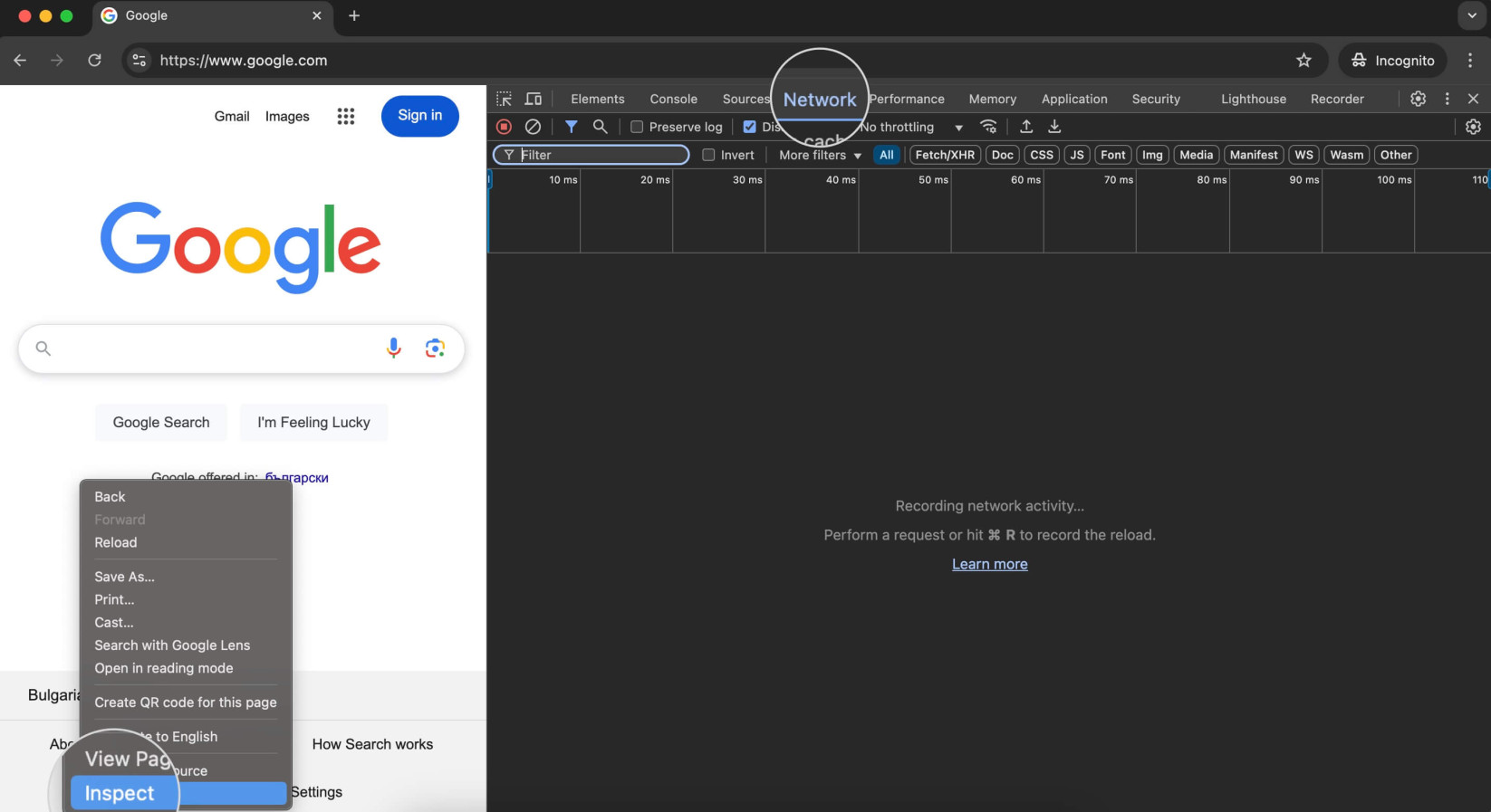 A screenshot of Google Chrome's developer tools, with a highlight on the Network tab.