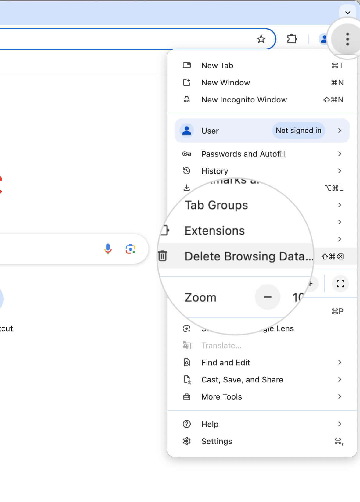 How to delete browsing data in Chrome