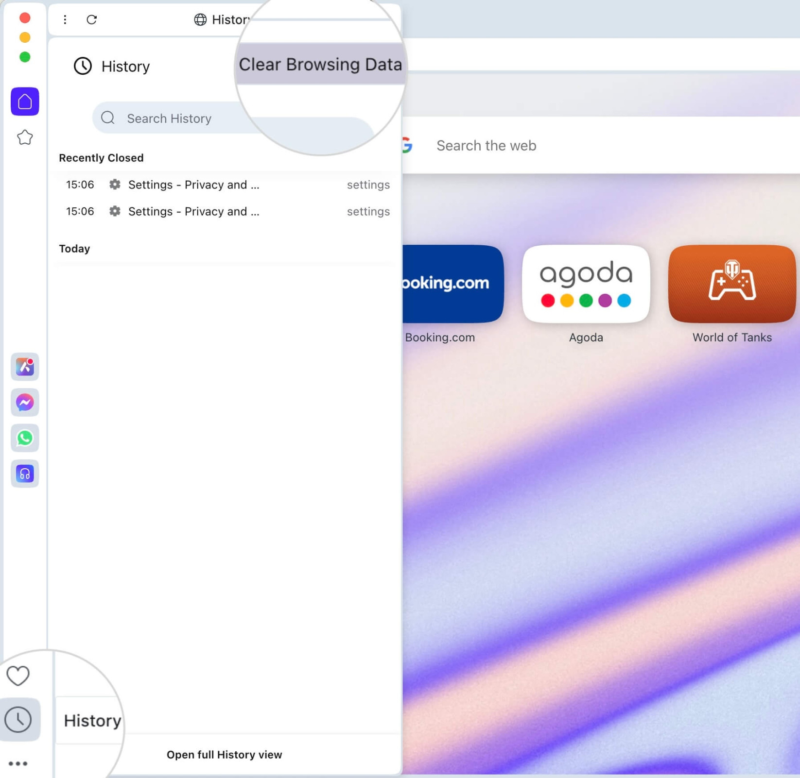 Clear Browsing Data in Opera