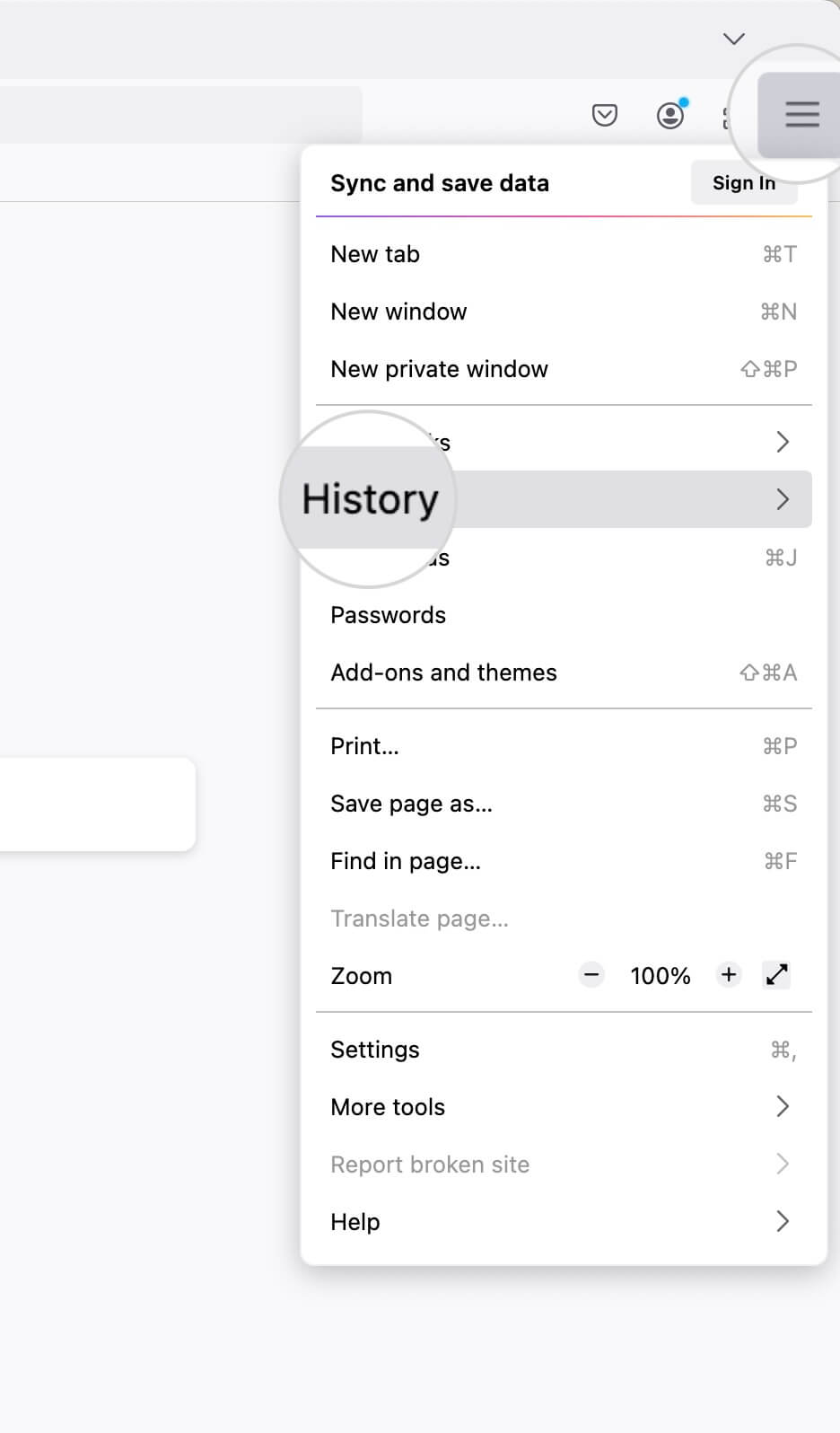 History section in Mozilla Firefox settings