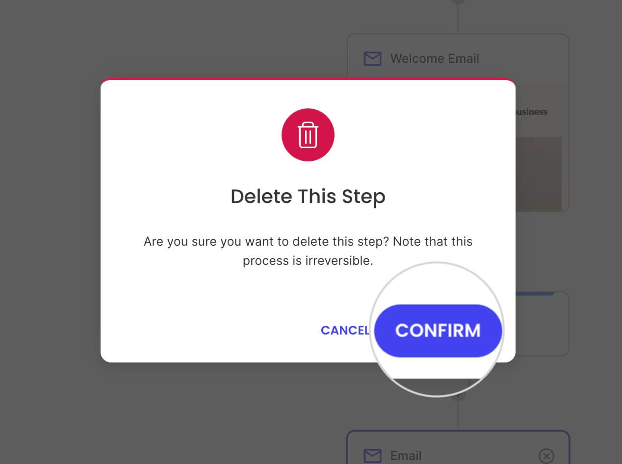 Confirming deleting a step in Email Automation