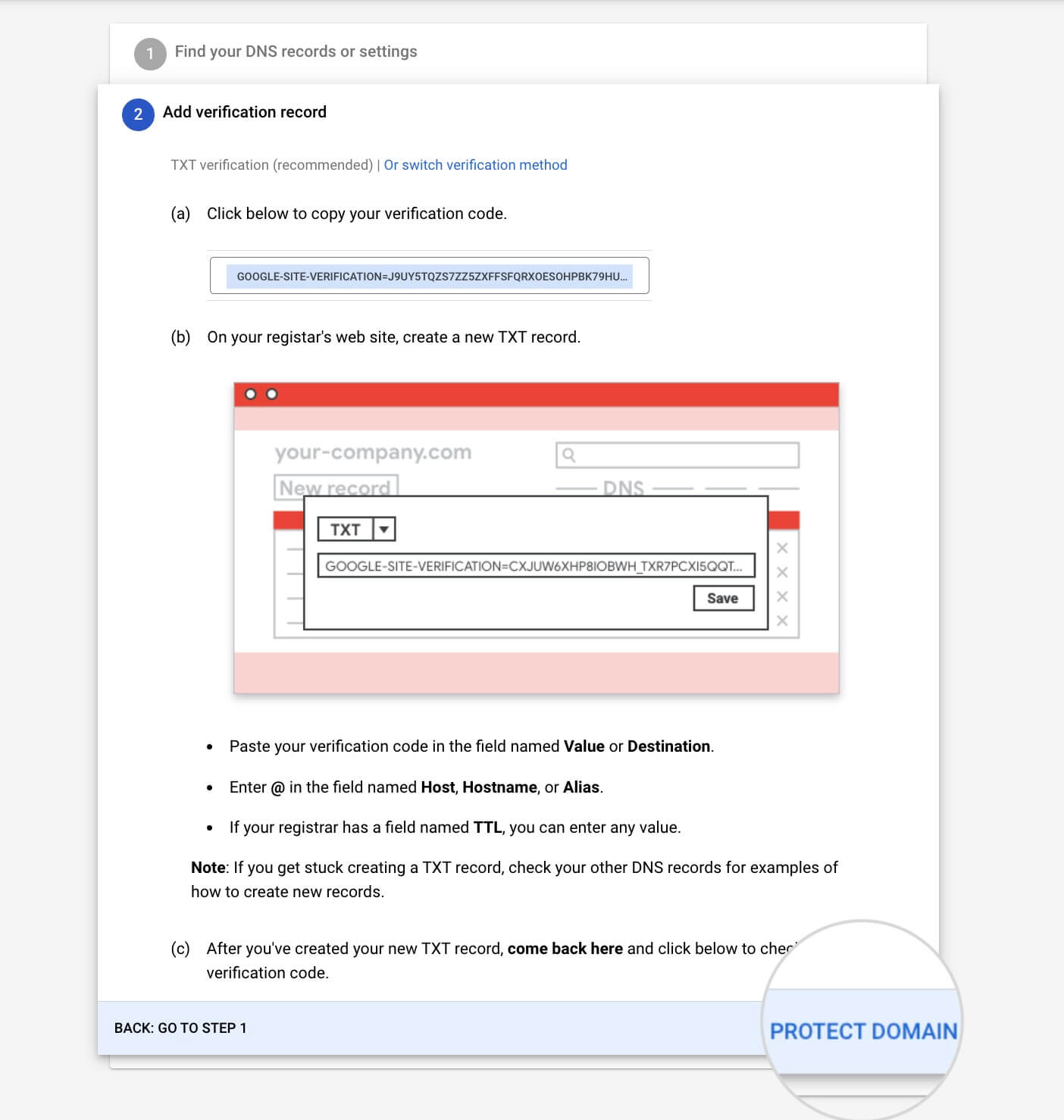 Confirmation of the Google Workspace verification