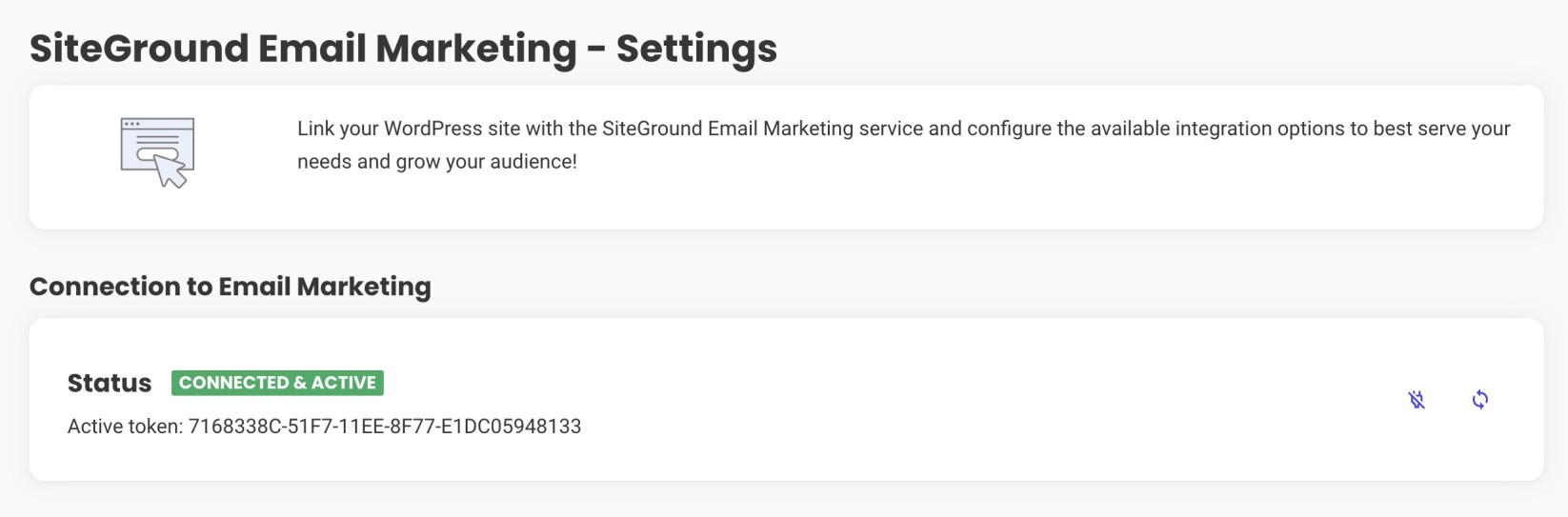 Successfully connected Email Marketing plugin