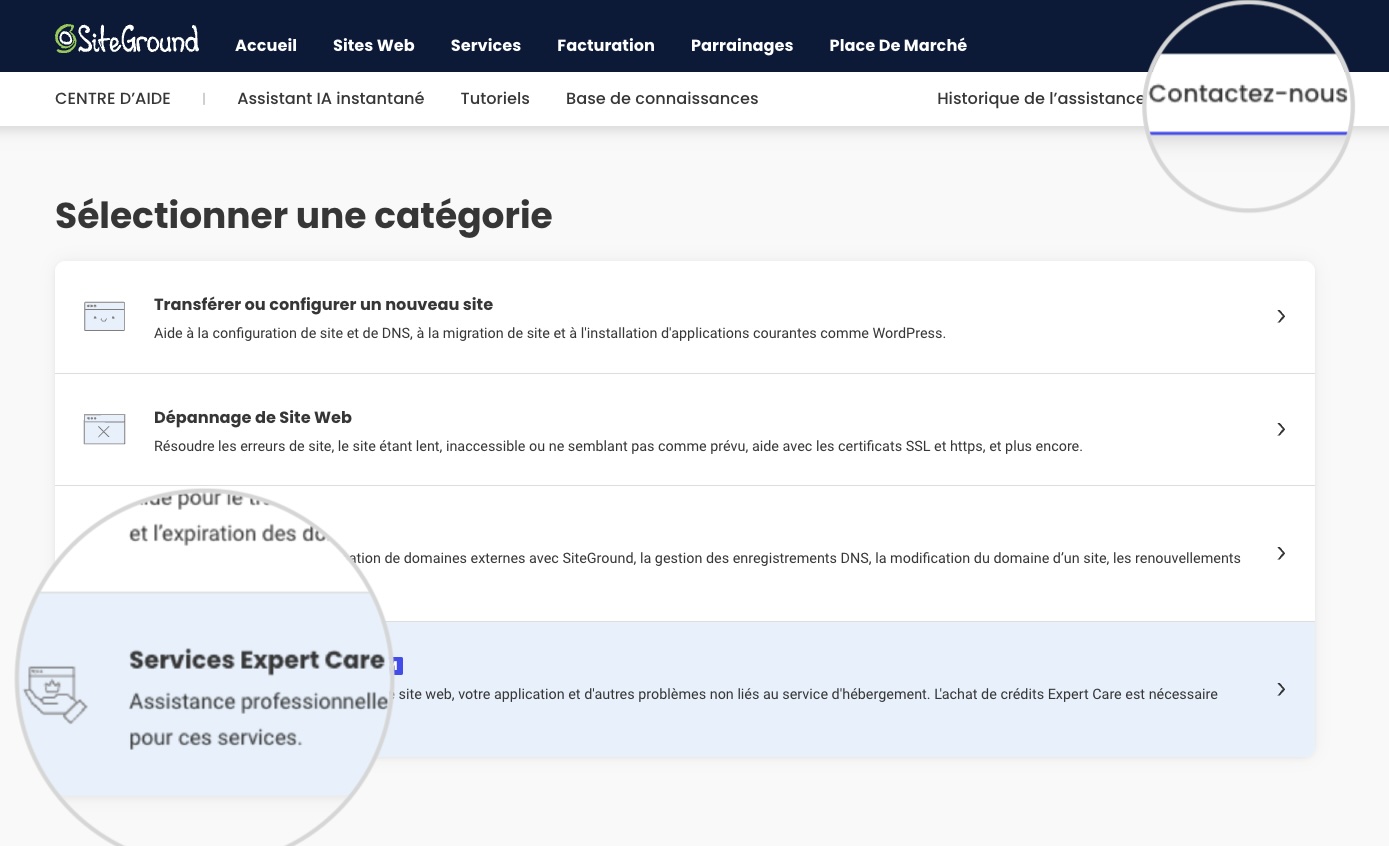 Catégorie des services Expert Care