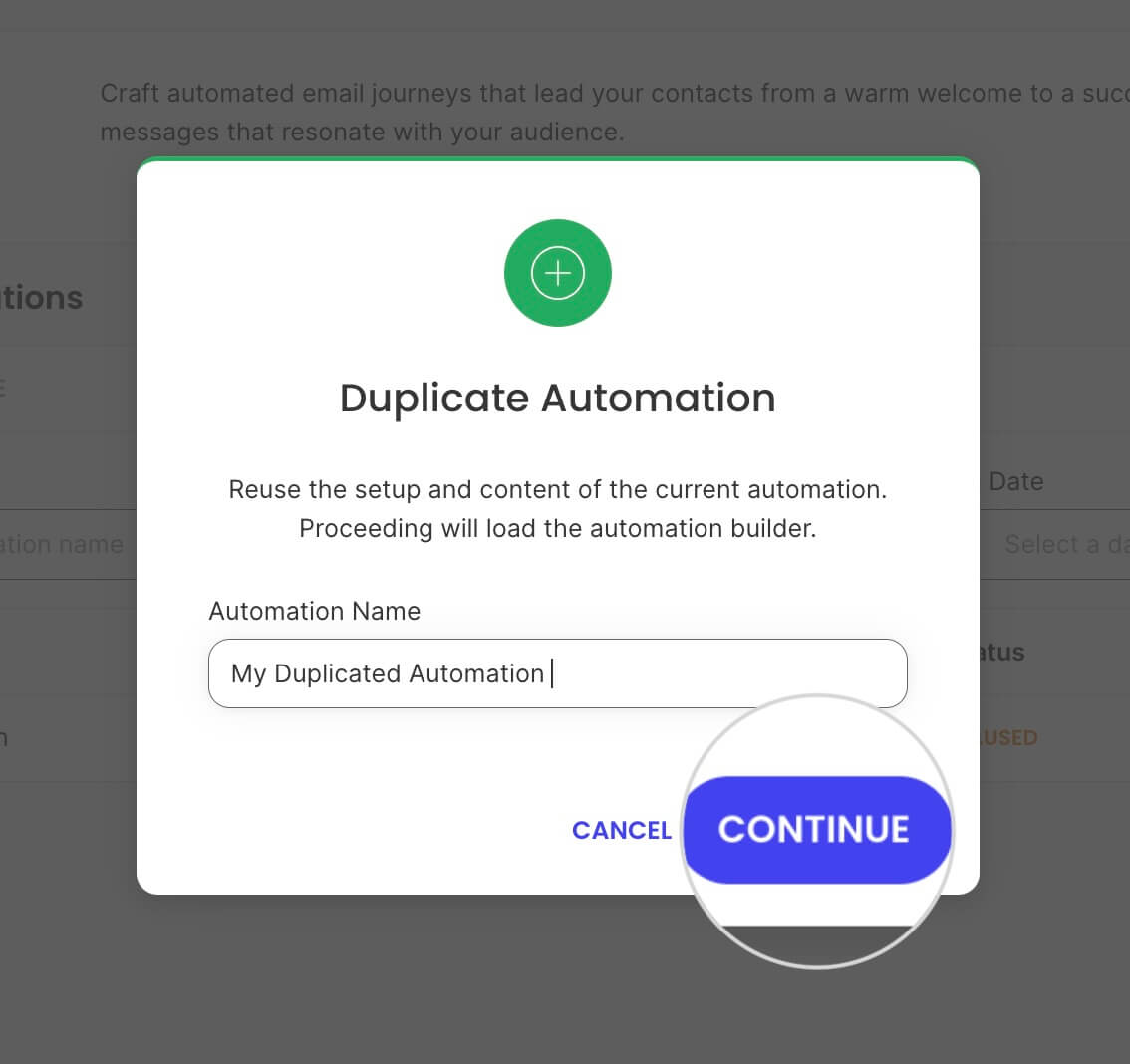 Confirming automation duplication in Email Marketing