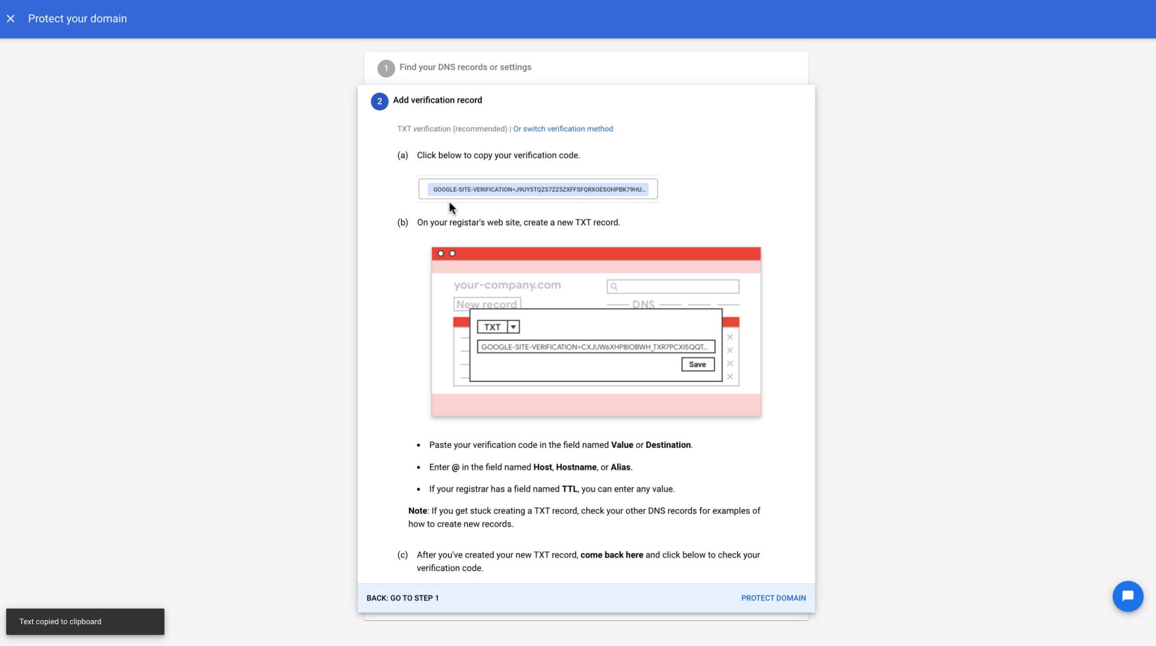 Copying the Google Workspace TXT record