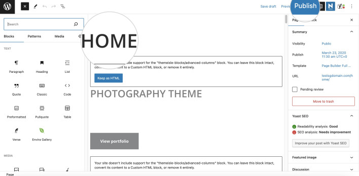  19 "Screenshot illustrating how to create a homepage in WordPress"