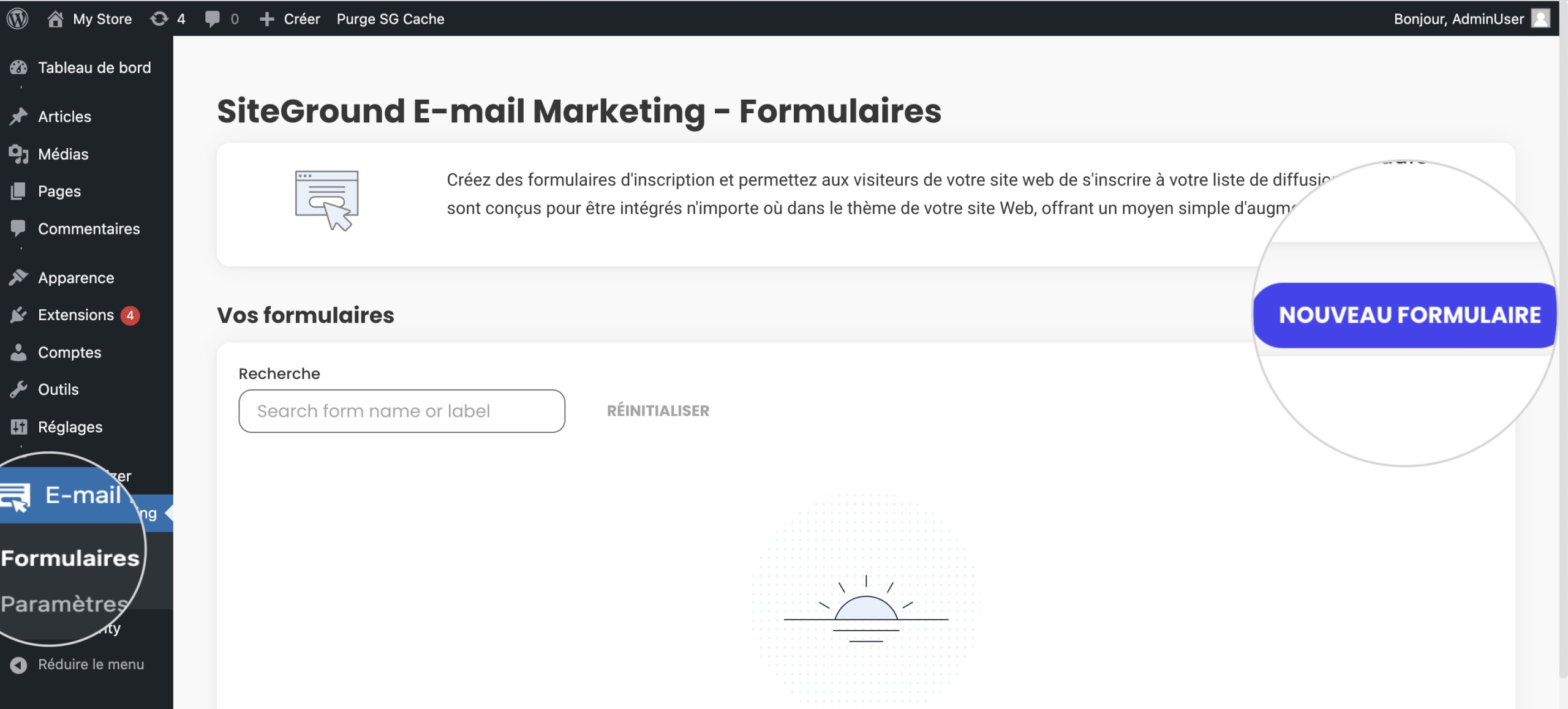 Comment créer un nouveau formulaire d'inscription dans le plugin E-mail Marketing