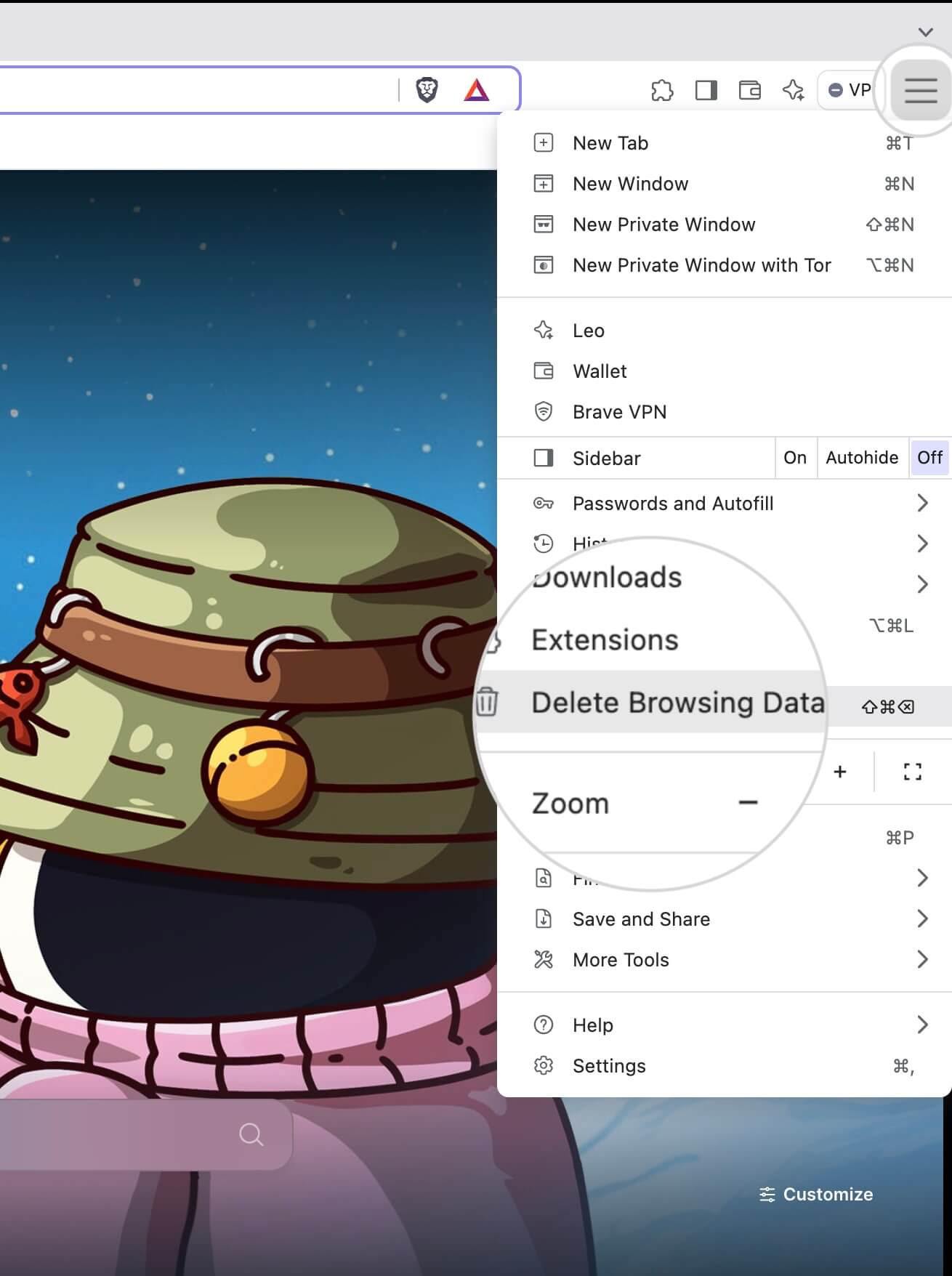 Delete Browsing Data in Brave