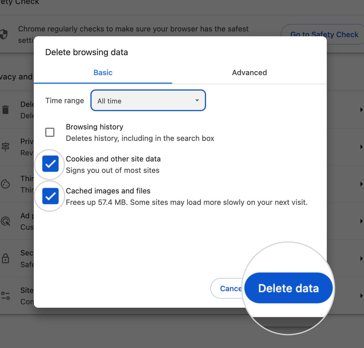 How to clear cache and cookies on Chrome