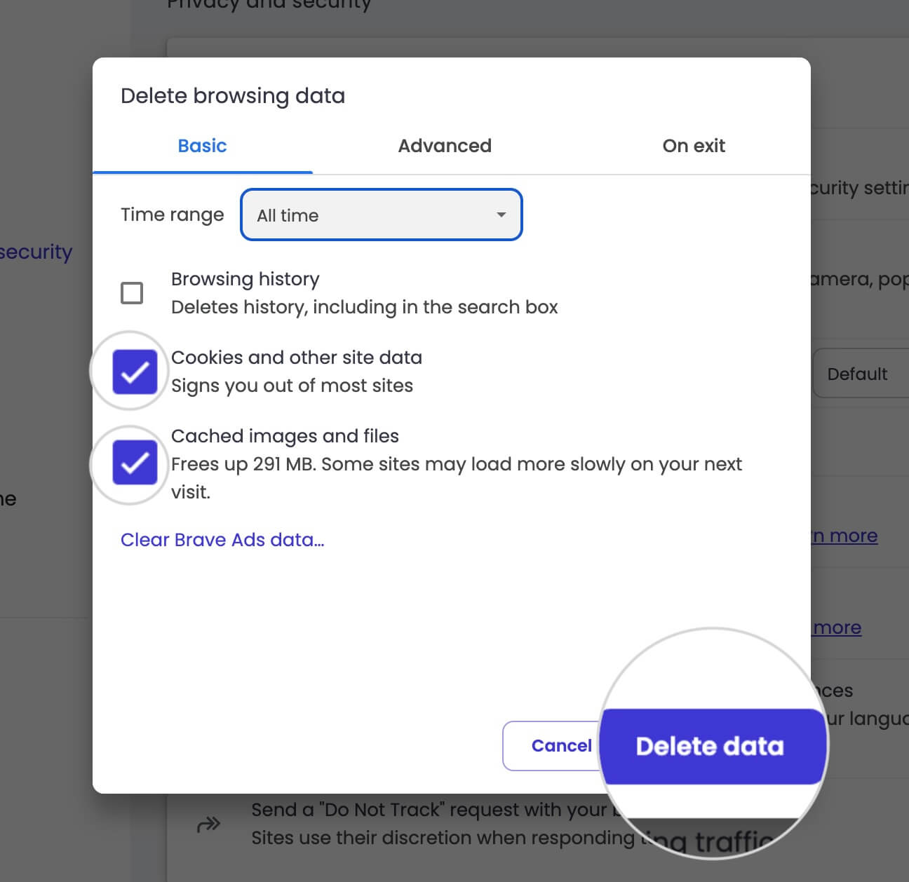 How to clear cache on Brave
