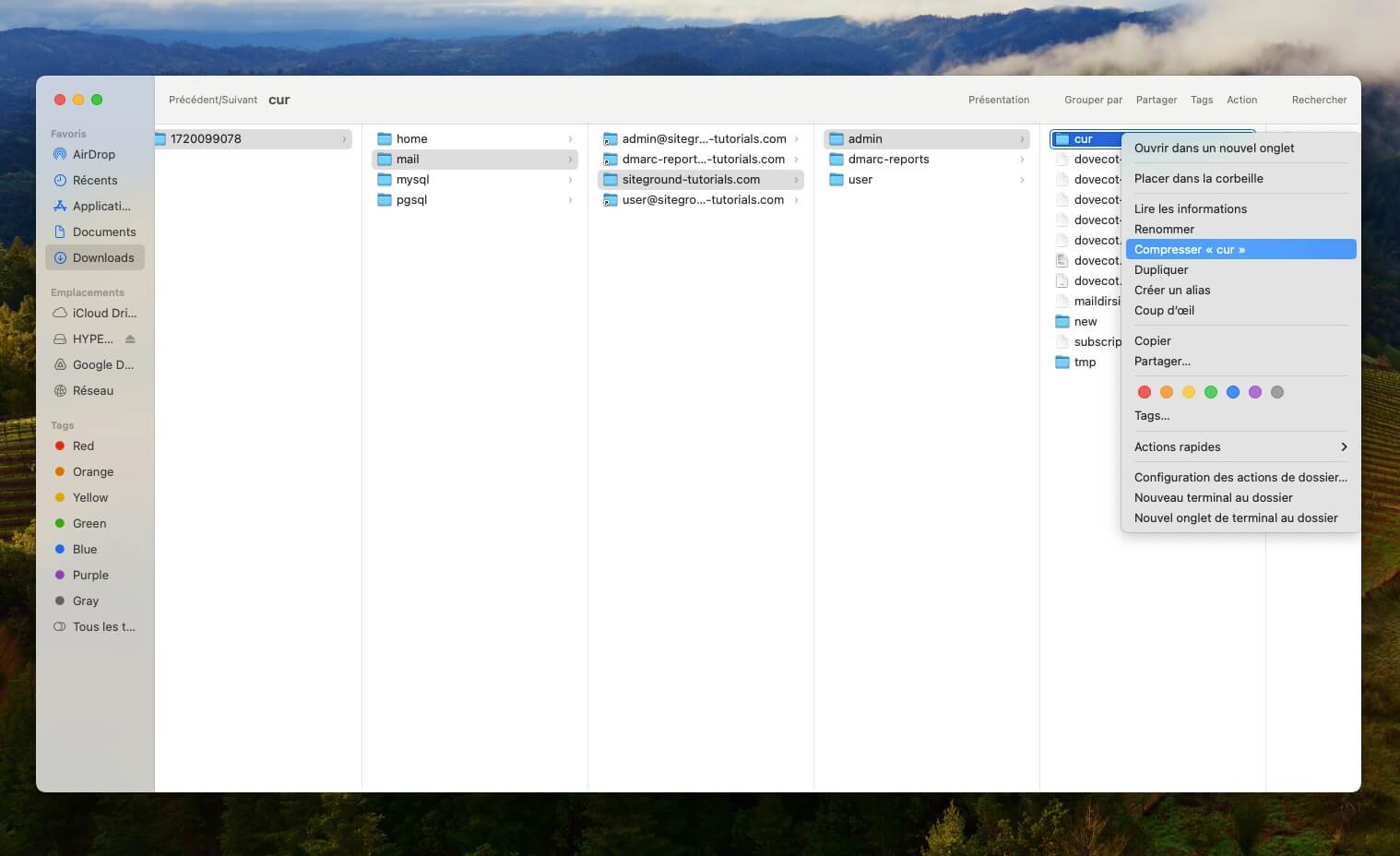 Compression d'un sous-dossier cur pour préparer une archive de e-mail