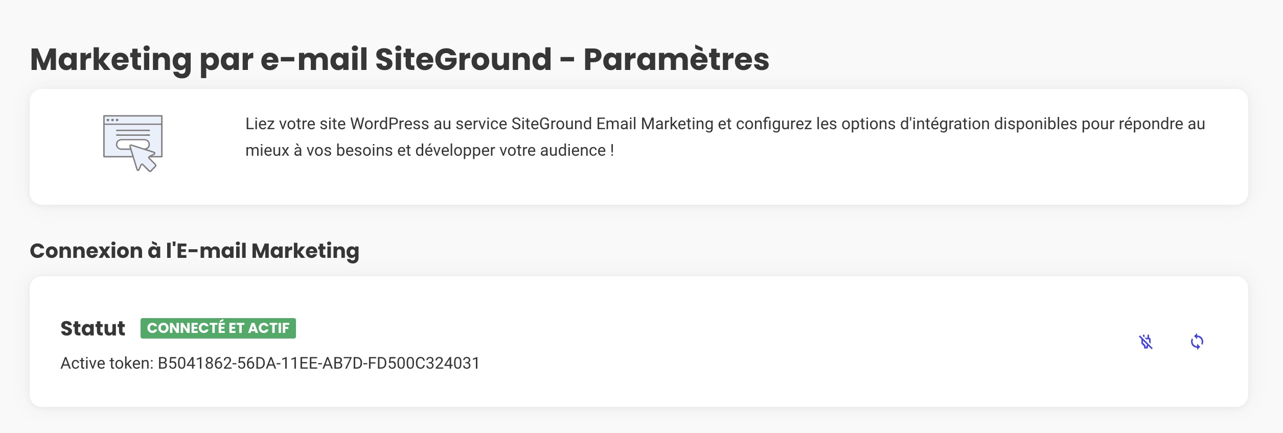 Plugin E-mail Marketing connecté avec succès