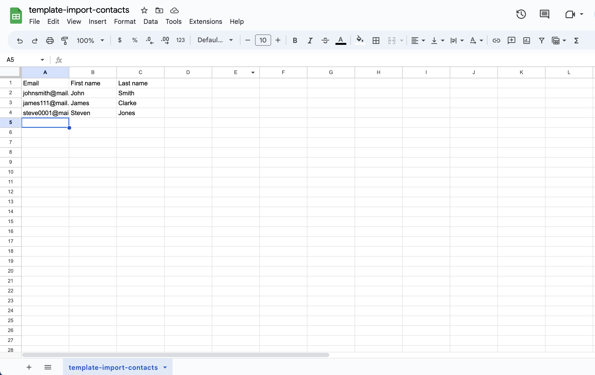 How to edit the CSV template with Google Sheets