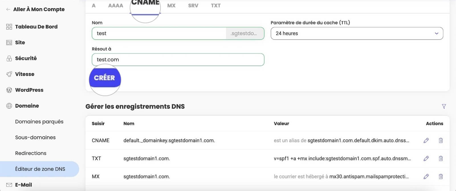 Comment créer un enregistrement DNS CNAME dans Site Tools