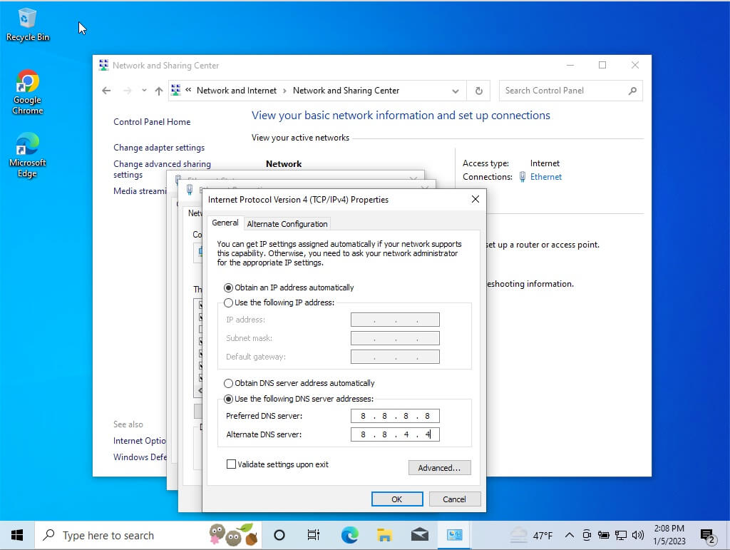 DNS servers settings in Windows