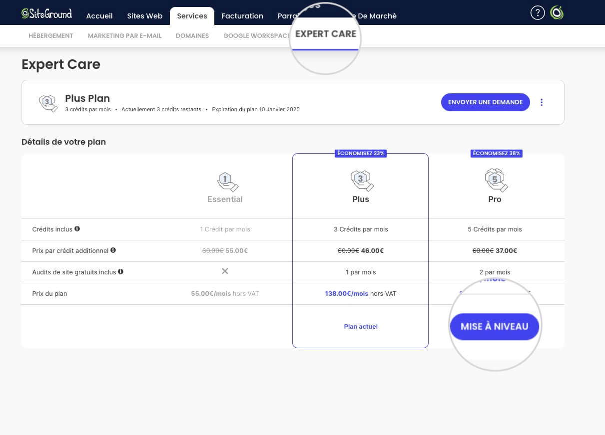 Mise à niveau de l'abonnement Expert Care
