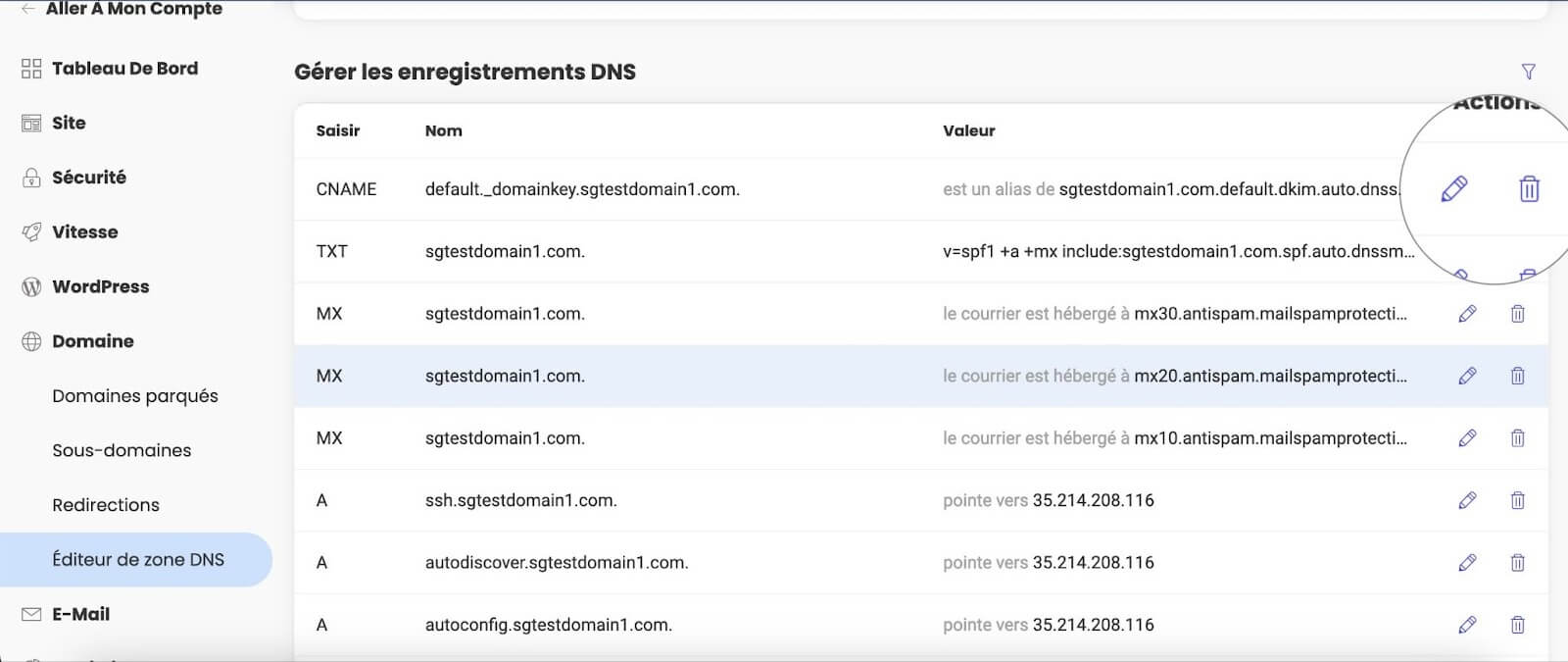 Comment modifier ou supprimer un enregistrement DNS existant dans Site Tools