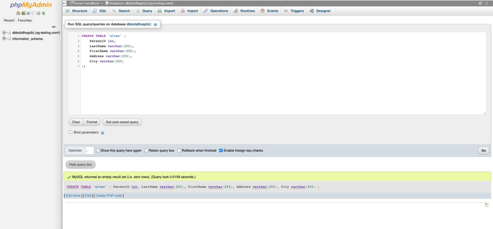 Correction de l’erreur SQL 1064 en utilisant des backticks sur le mot réservé « alter »