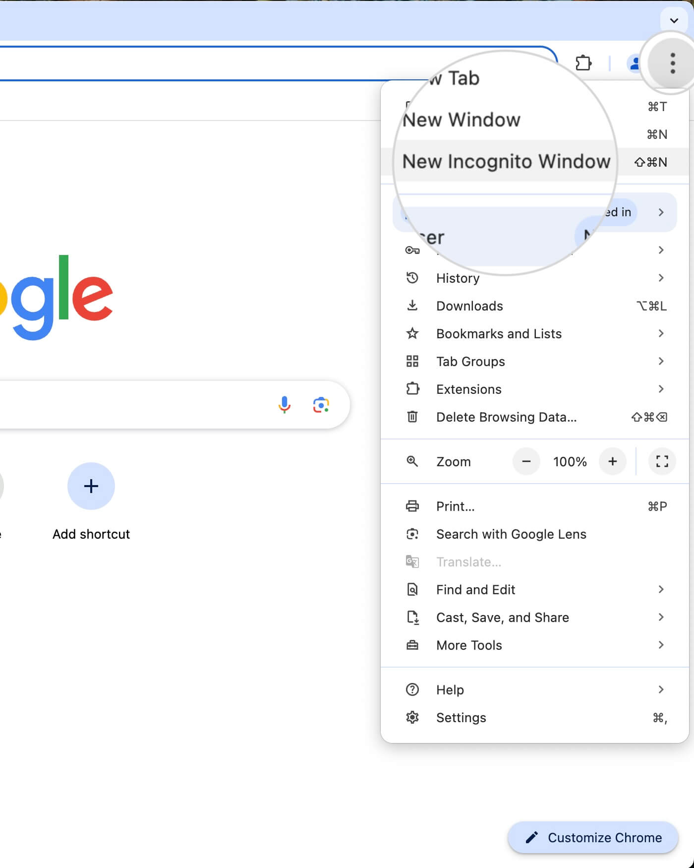 How to open an incognito window in Chrome