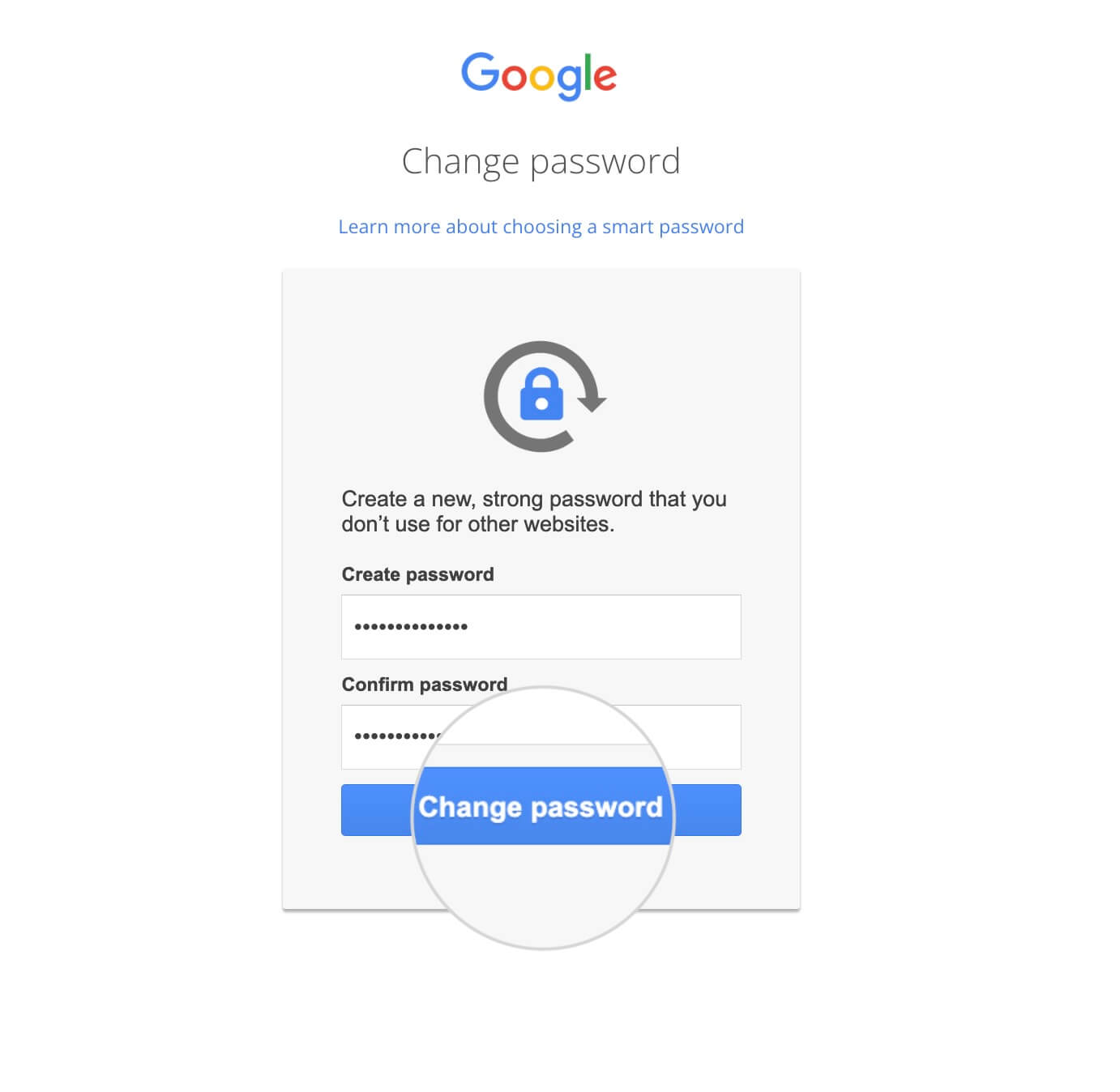 Password setup page for Google Workspace admin user