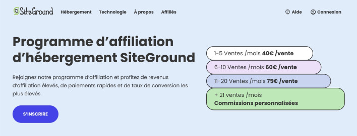 Capture d’écran du programme d’affiliation de SiteGround