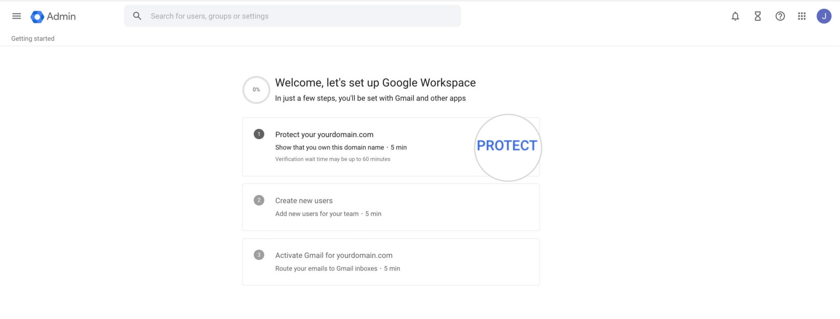 Initiation of the Google Workspace verification
