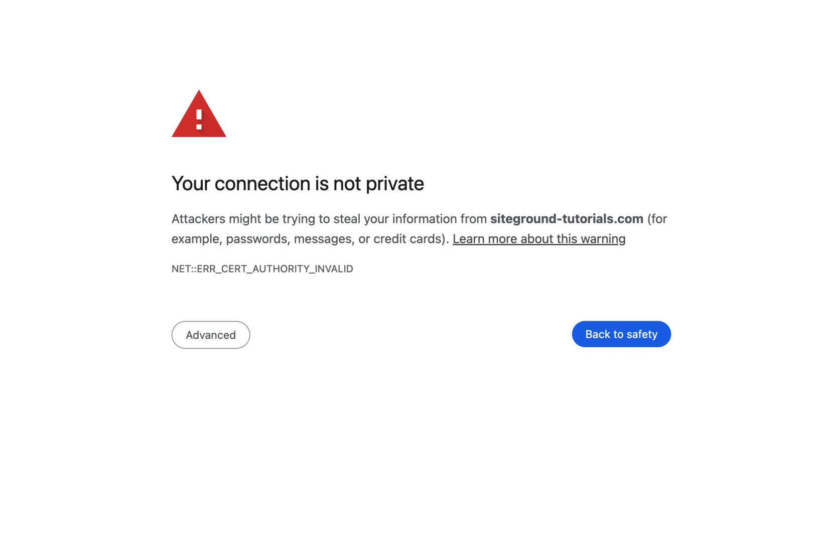 "Your connection is not private" warning in Google Chrome