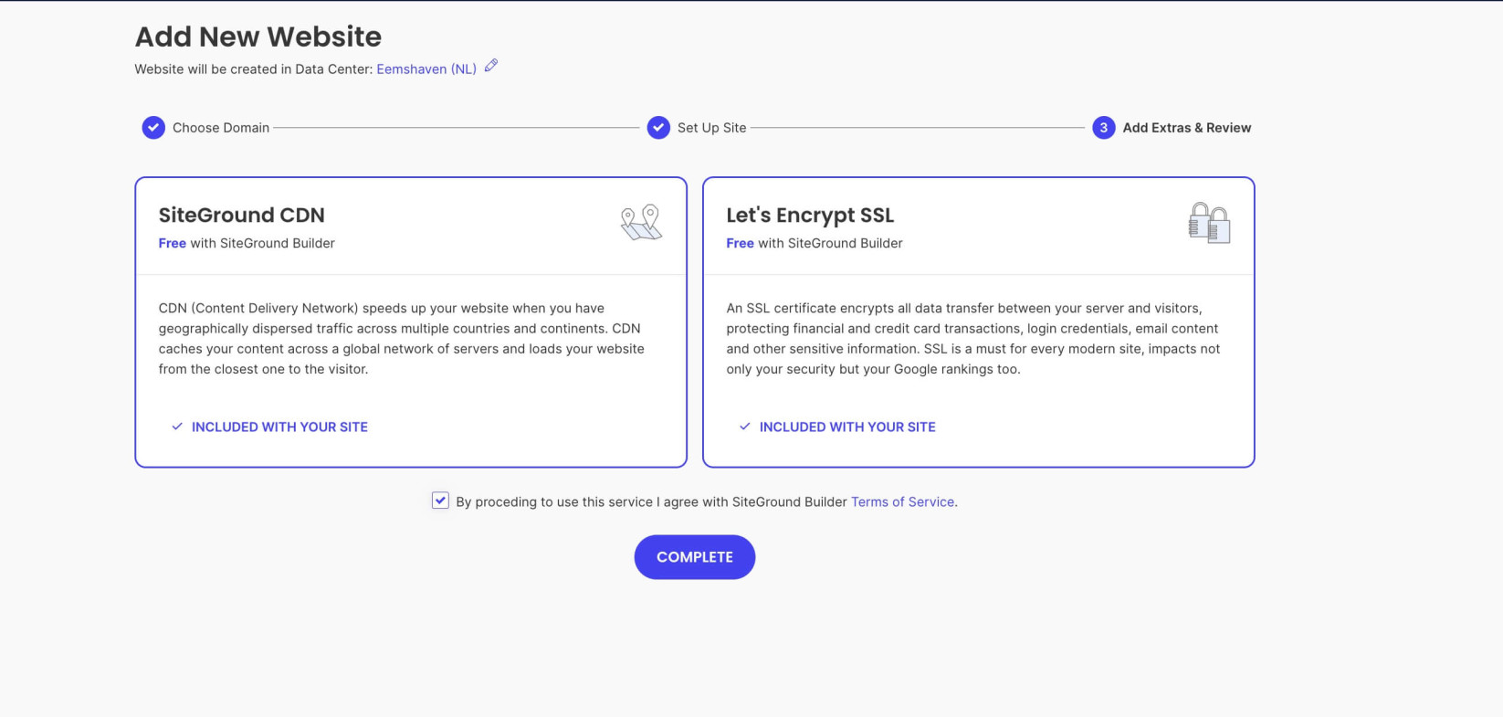 Setup summary for a new website