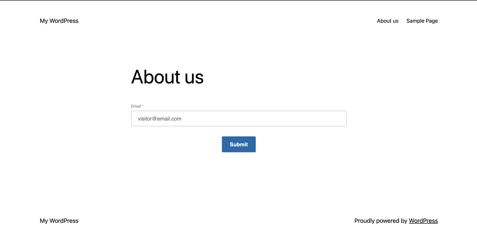 A sign-up form on a WordPress web page