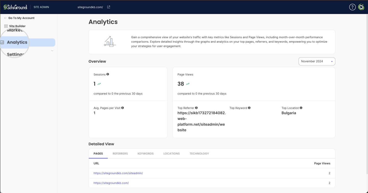 Traffic analytics for Site Builder websites