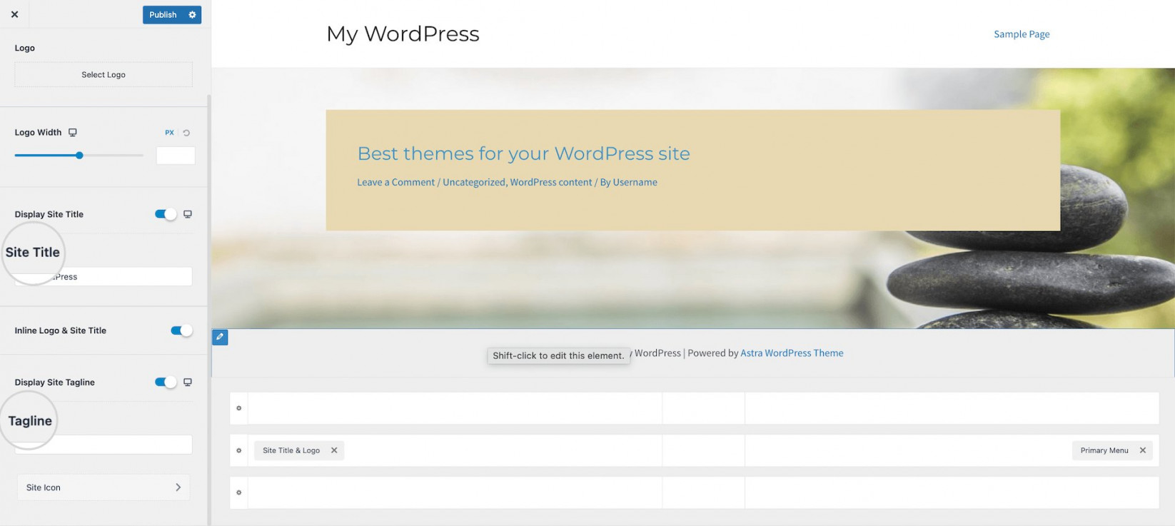Edit Site title and Tag line WordPress