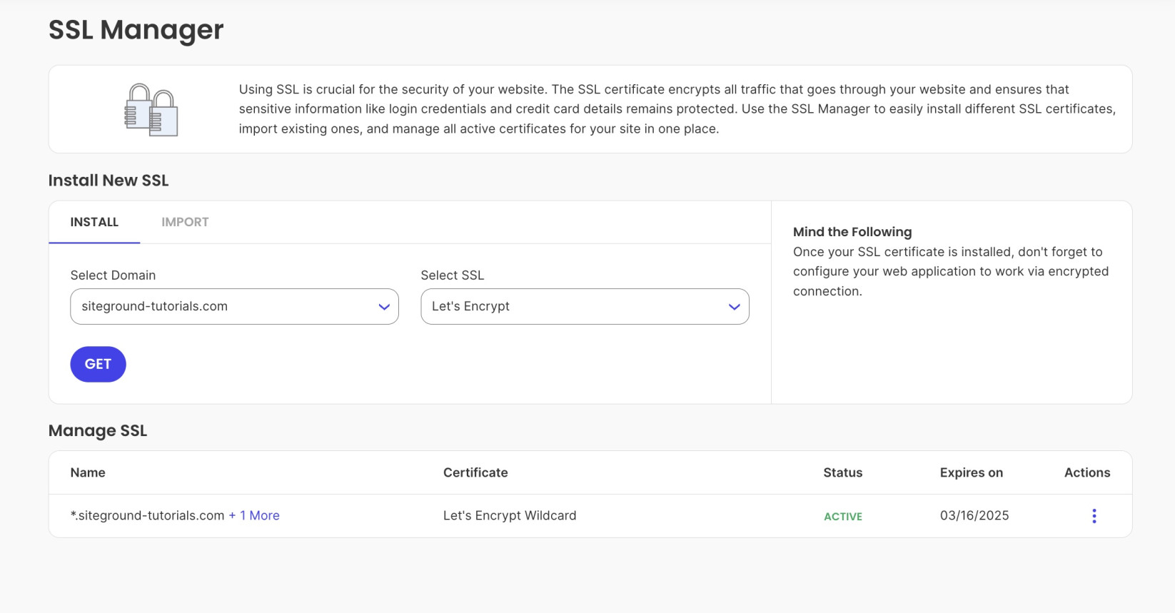 SSL Installer in Site Tools