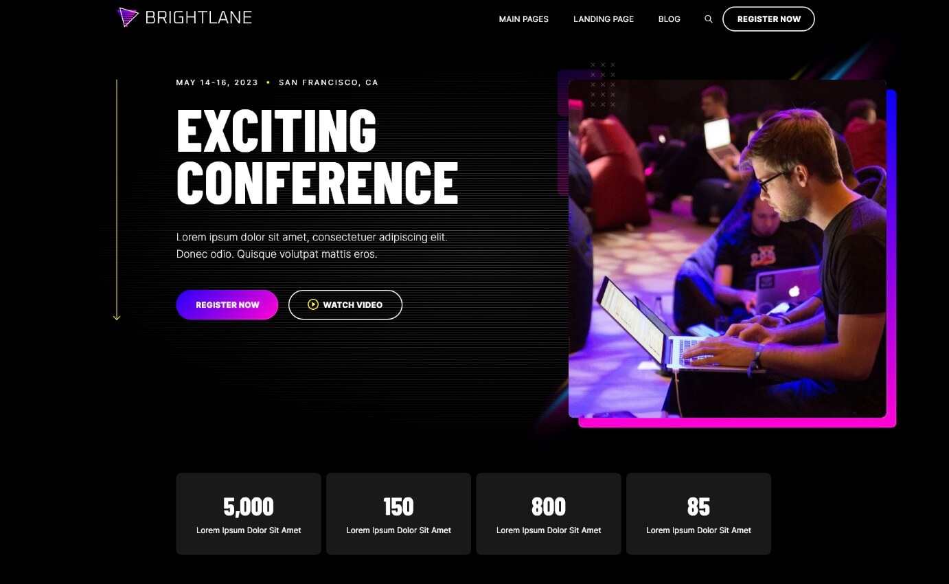 A screenshot of an Event page static website example