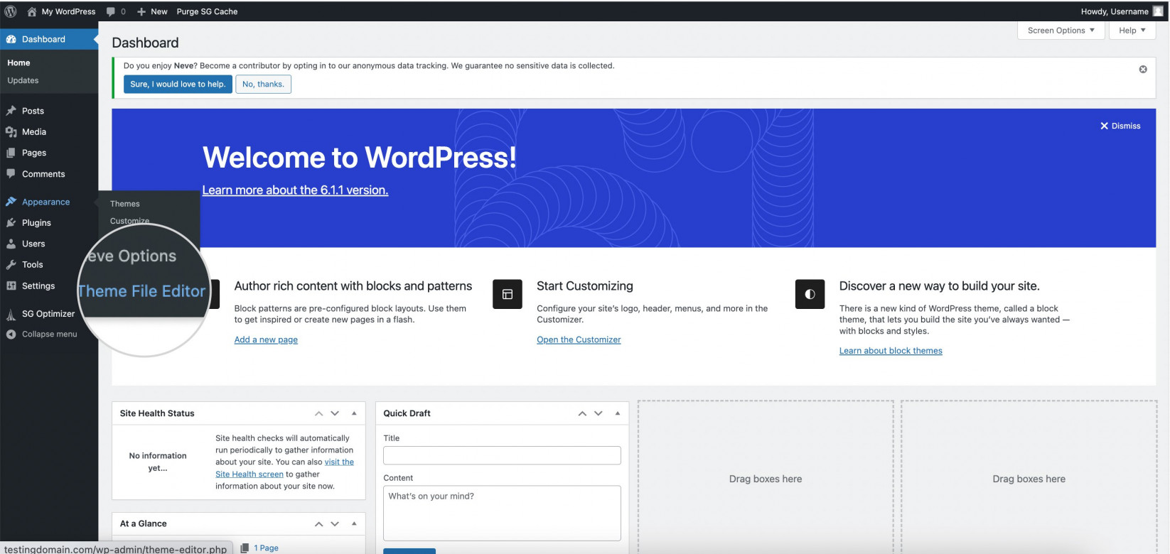 Editing WordPress Themes with the Theme file editor