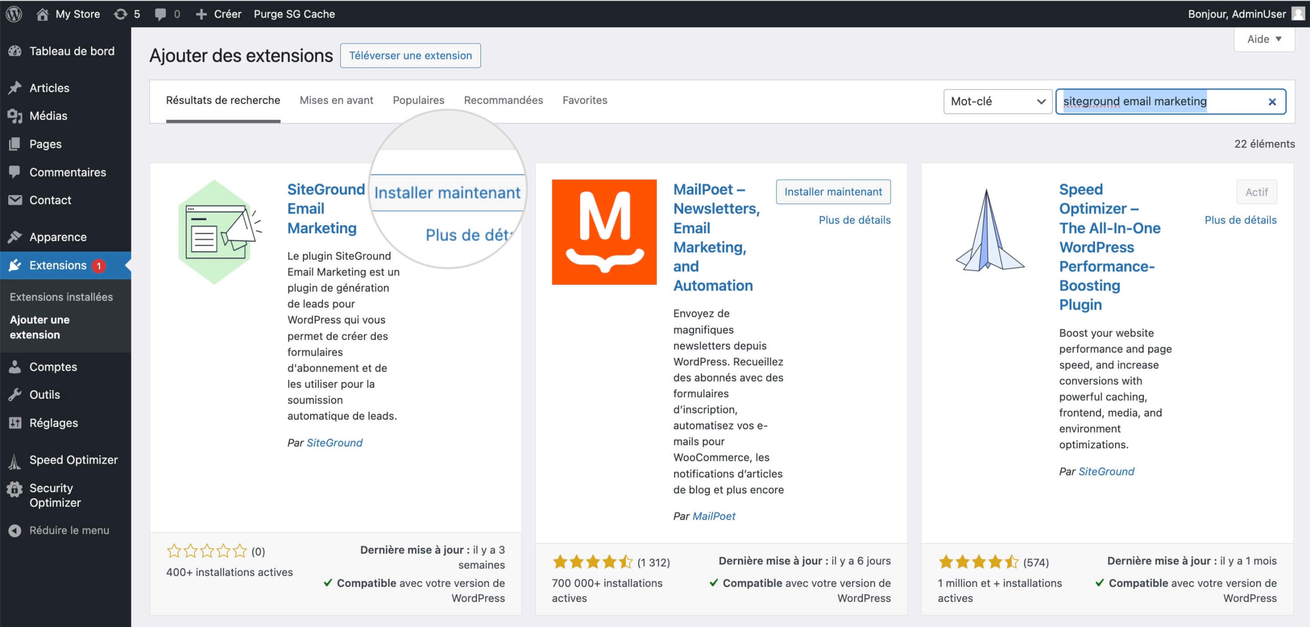 Comment installer le plugin E-mail Marketing dans WordPress