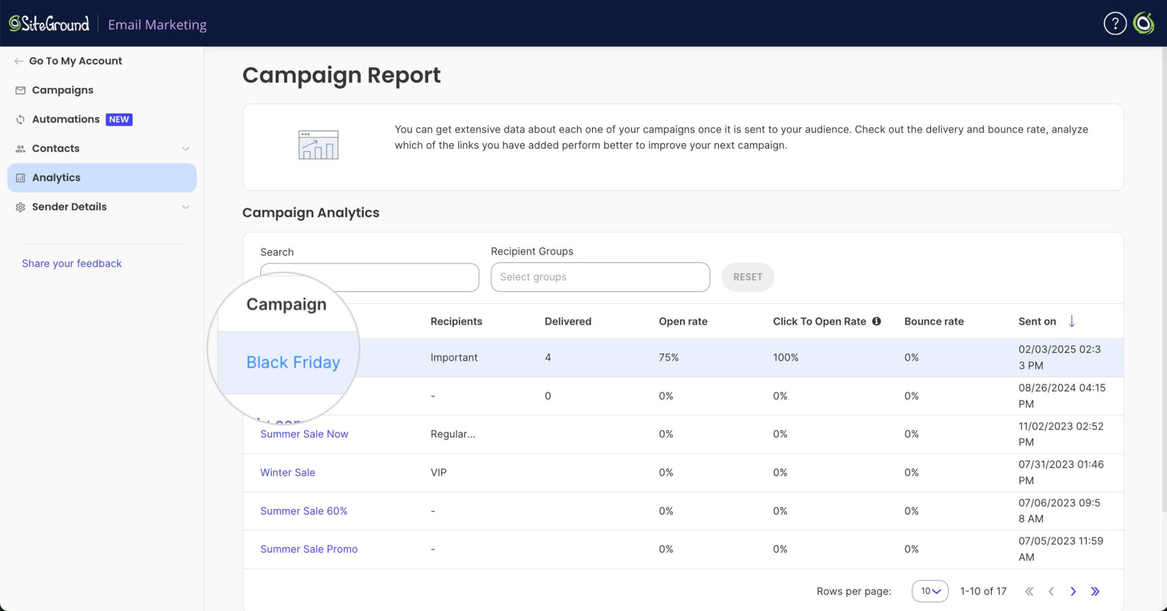 How to view a single campaign's performance in Email Marketing