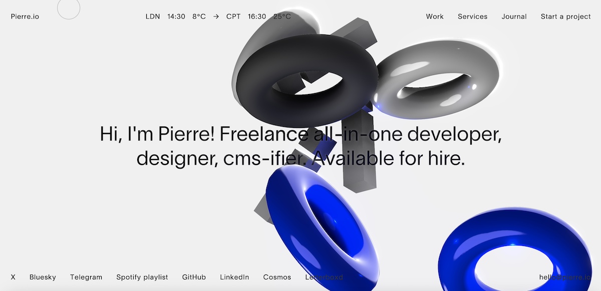 Web developer portfolio page for Pierre Nel