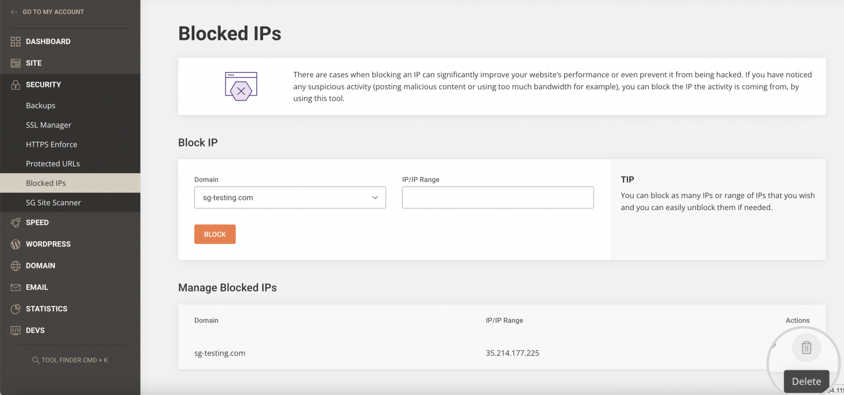 Blocked IPs in Site Tools