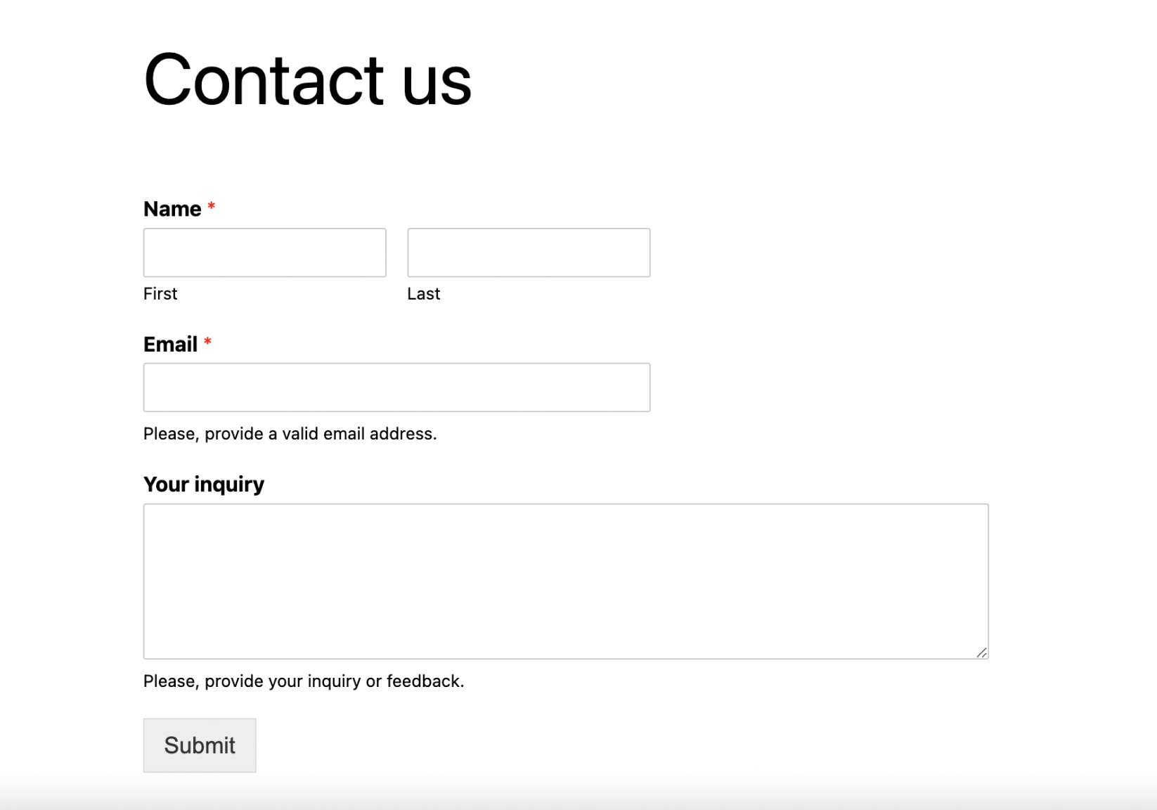 Contact form on a page in WordPress