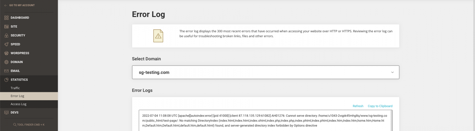 Error log showing a "403 Forbidden" error
