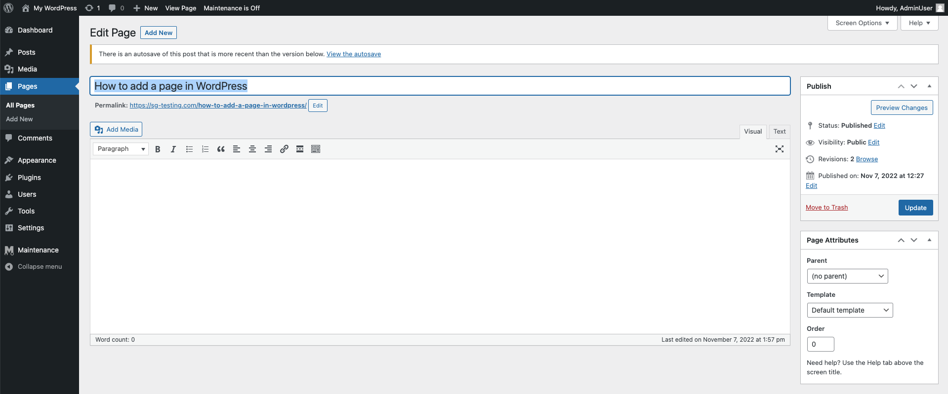 How to add a page title in Classic Editor