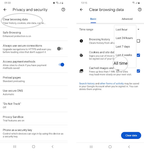 How to clear Chrome cache on Android - Clear browsing data options