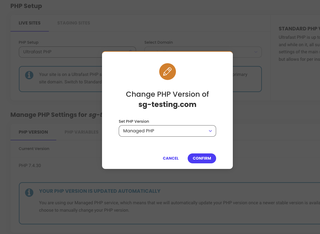How to enable Managed PHP service- Managed PHP Selection