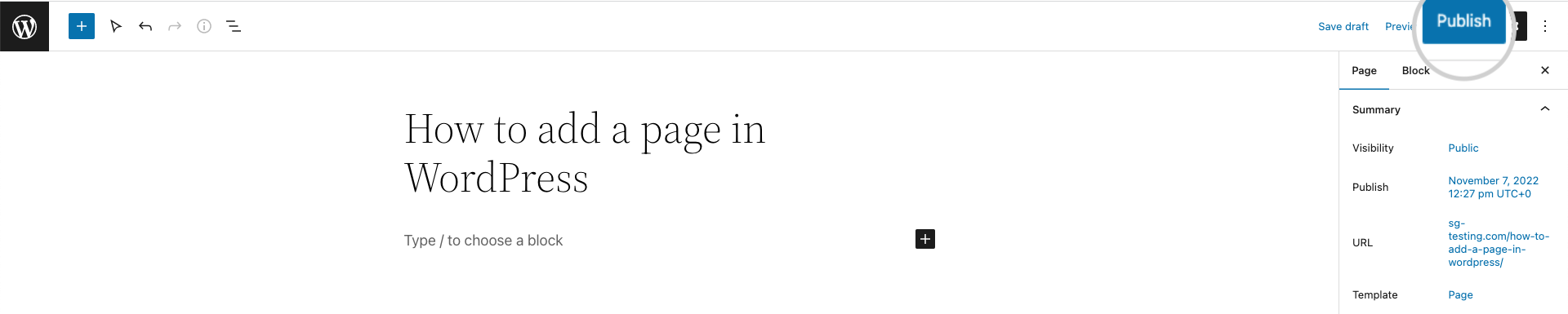 How to publish a page in WordPress